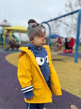 Yellow Kids' Hooded Raincoat with Striped Lining